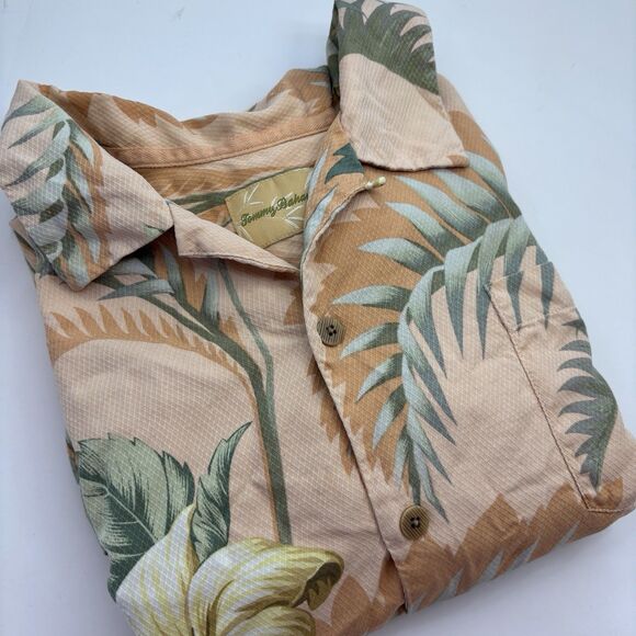 Tommy Bahama Men's XXL Silk Peach Tropical Short Sleeve Button Down Shirt - Picture 3 of 7